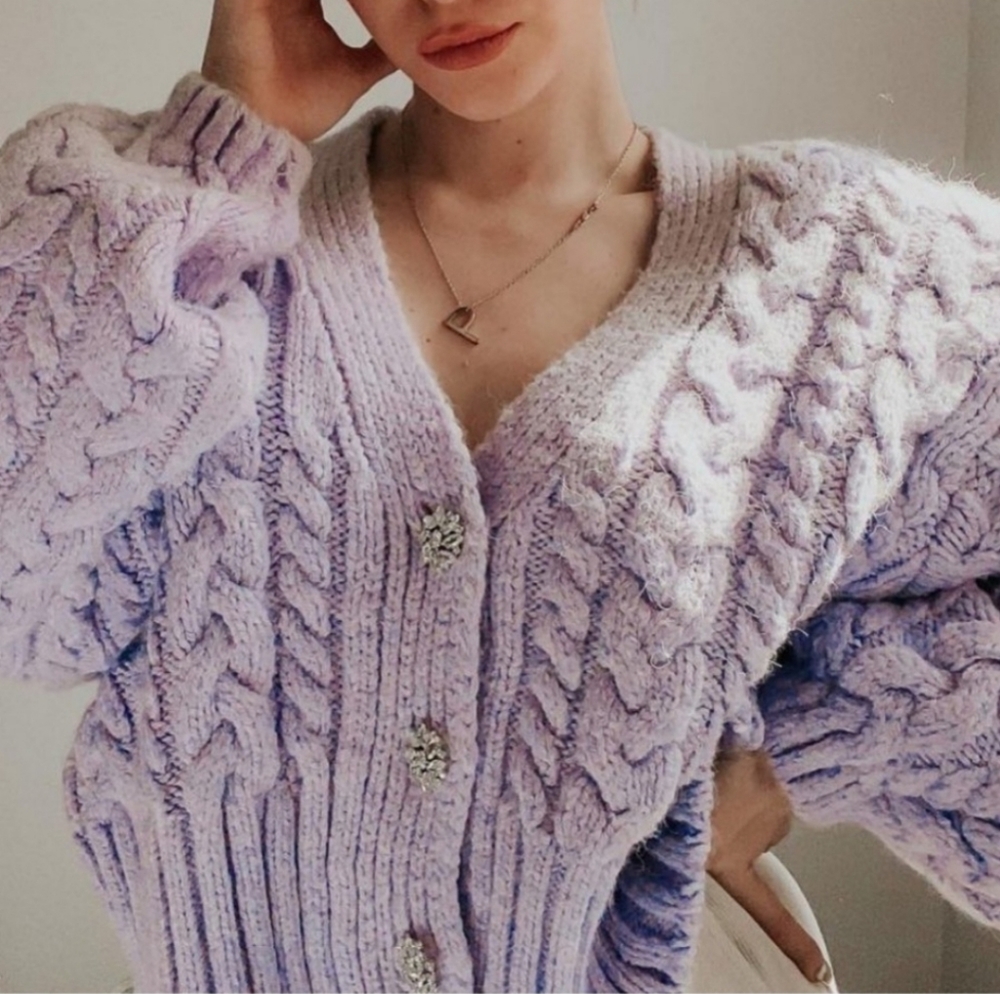 Zara Chunky Cable Knit Cardigan with Jewel Button